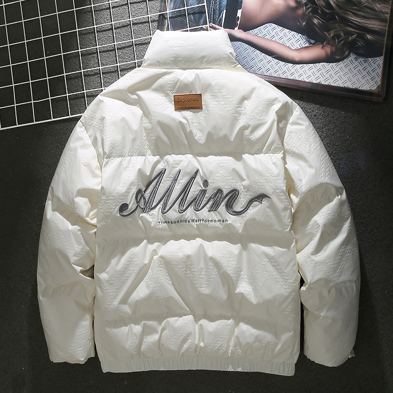 LEIGHZ/雷茨美式字母绣花压印羽绒服男2024冬季新品加厚宽松立领