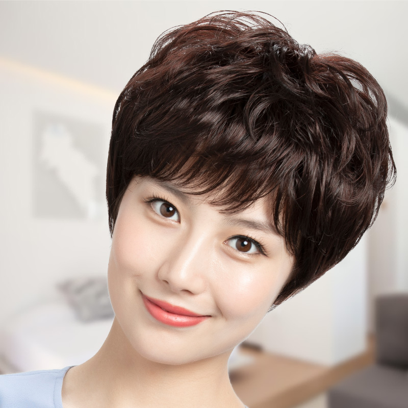 假发女短发款夏季真人发丝仿真全头套式真发套送妈妈中老年自然款