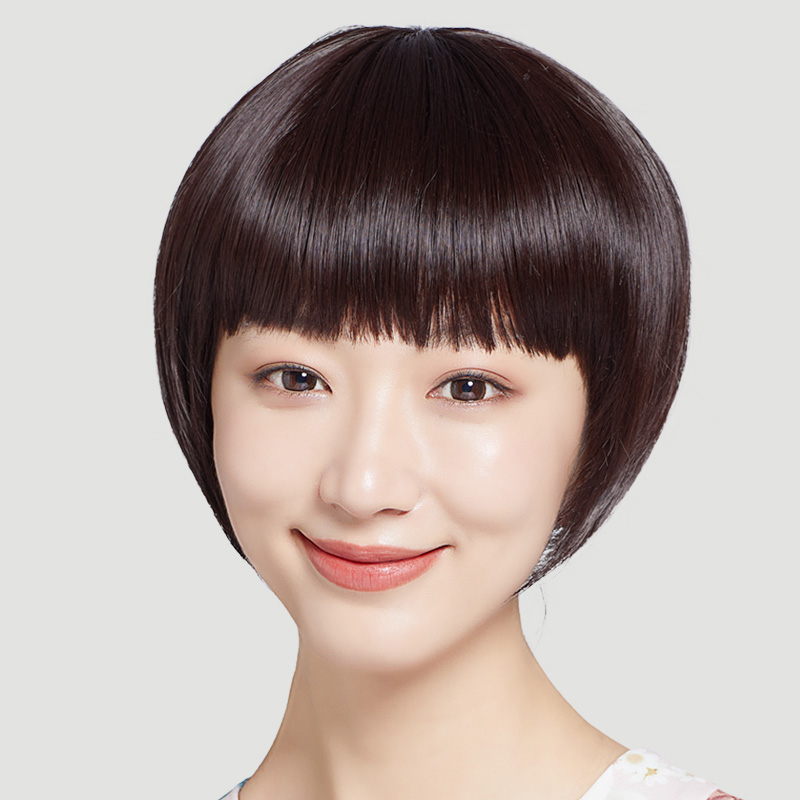 假发女短发真发全头套自然仿真bobo波波头妈妈发型齐斜刘海长圆脸