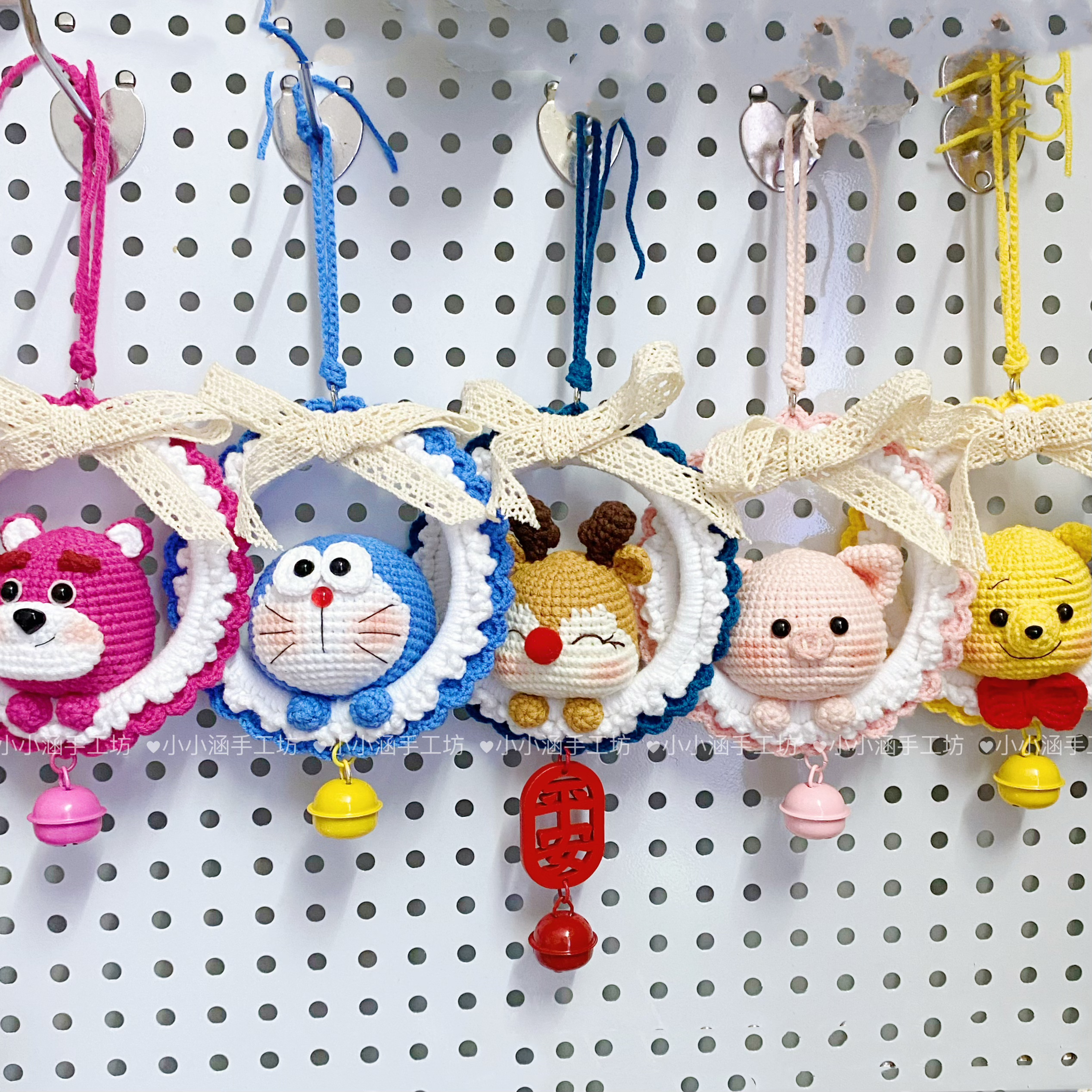 手工diy毛线钩织玩偶草莓熊哆啦A梦叮当猫蓝胖子车挂件车挂饰创意