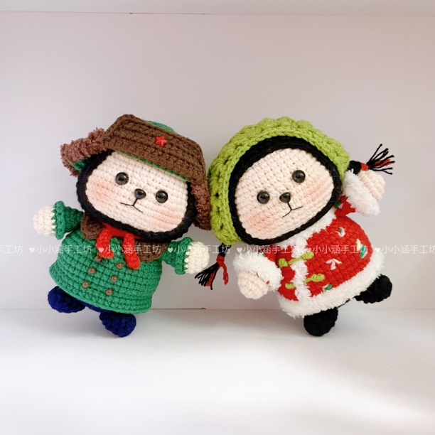 手工diy毛线钩织玩偶熊可爱军大衣花棉袄创意挂件摆件送朋友闺蜜