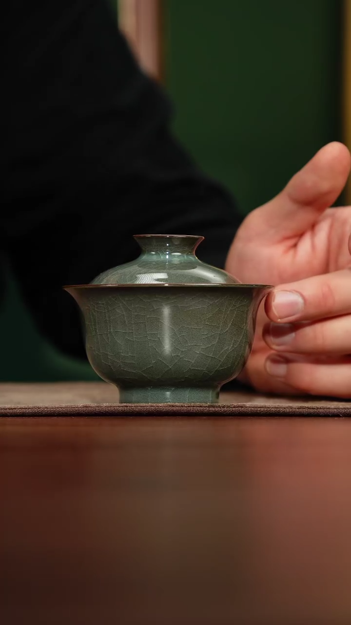 【闪购商品】【览古雅韵】石青窑变二才盖碗