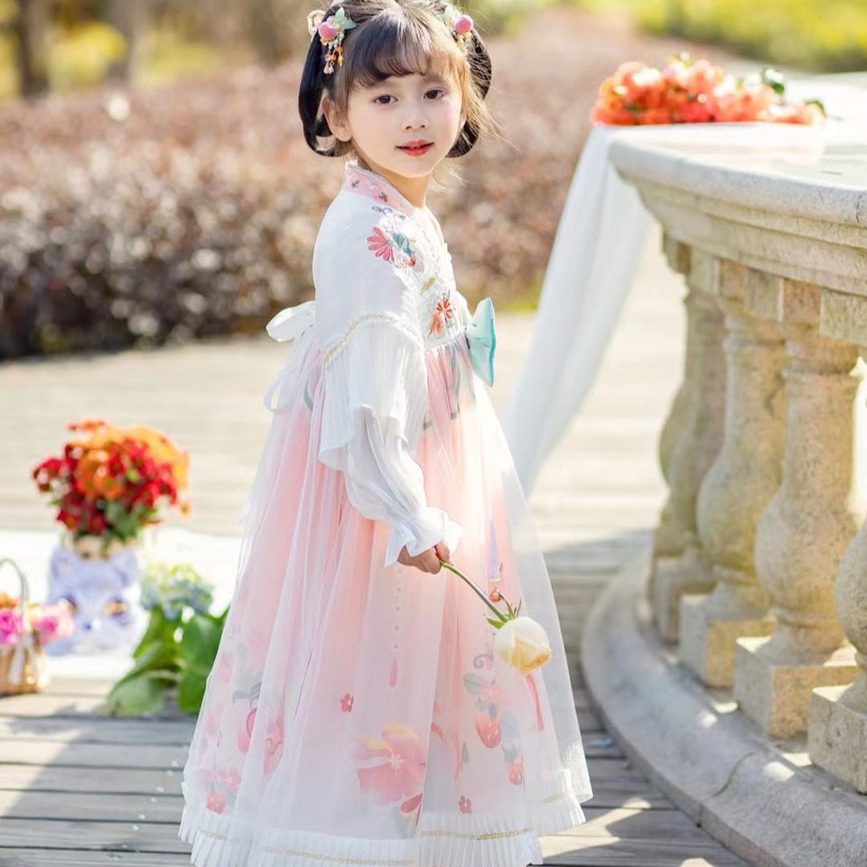 儿童汉服女童春季仙气连衣裙2023春季新款中国风洛丽塔公主裙春秋