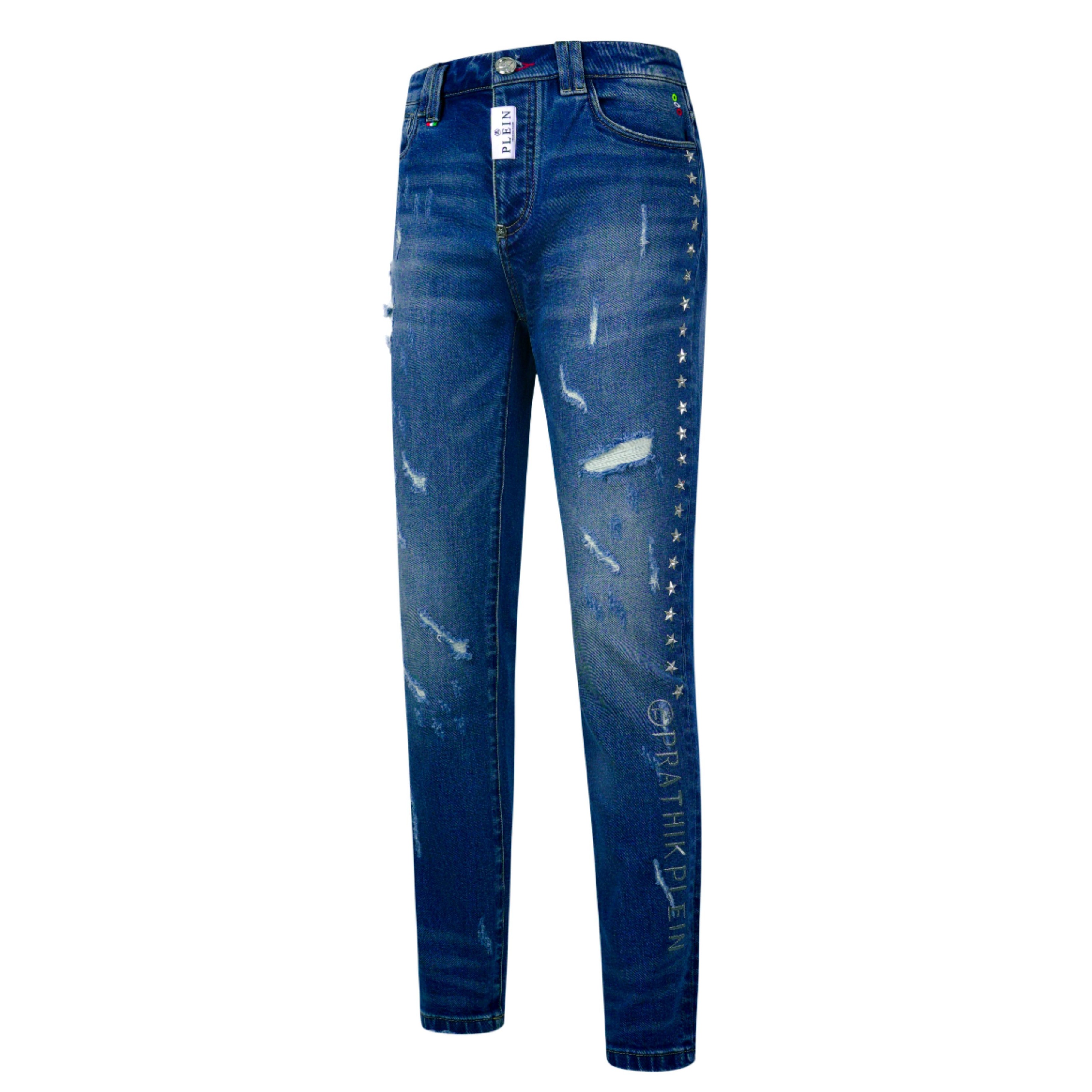 PLEIN2024年预上新概念铆钉牛仔裤高奢银线修身小直筒男士