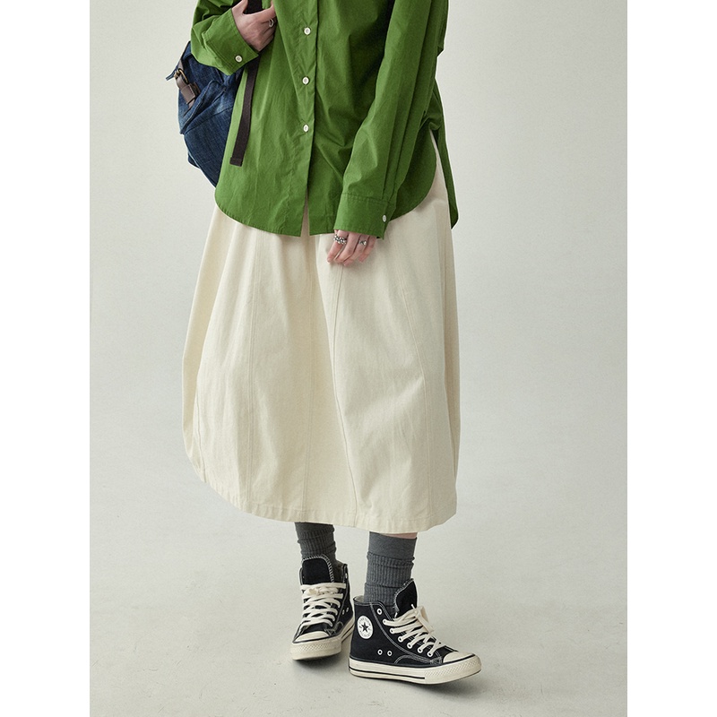 「北岛AMUU」松紧腰显瘦米白色伞裙半身裙女春季新款a字裙工装裙