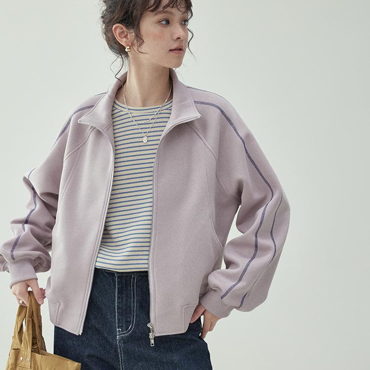 「北岛AMUU原创」休闲立领双拉链线条卫衣外套女秋冬新款显瘦上衣