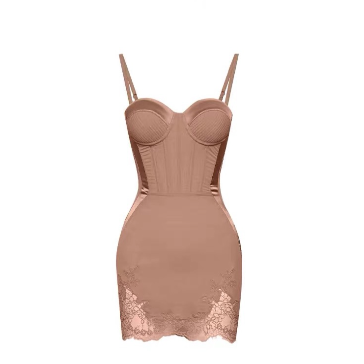 super7【人间尤物】鱼骨掐腰夏季辣妹性感收腰紧身包臀蕾丝拼接裙子