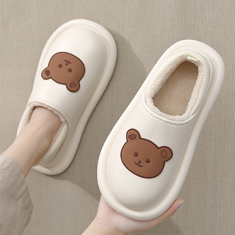 可爱小熊棉拖鞋女士冬季包跟室内家居2023新款加绒防水棉鞋男冬天