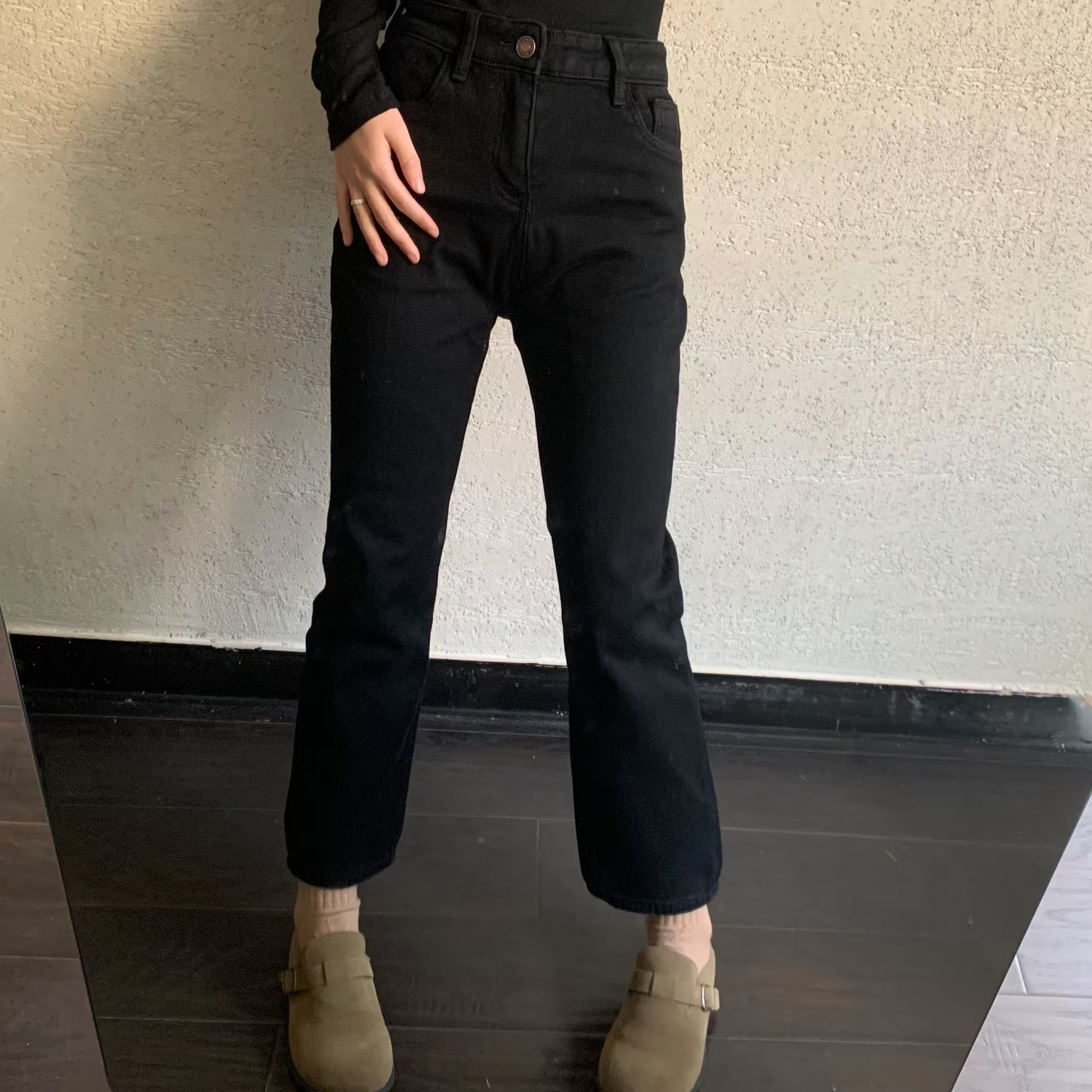 【 雨•美 推荐 】5558黑色加绒高腰显瘦烟管直筒牛仔裤