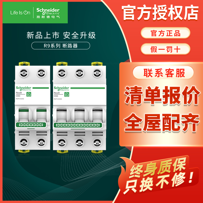 施耐德电气空气开关家用微型断路器空开1P2P3P4P16A20A63A R9系列