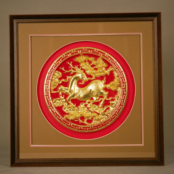 潮州贴金木雕，一鹿吉祥43×43cm