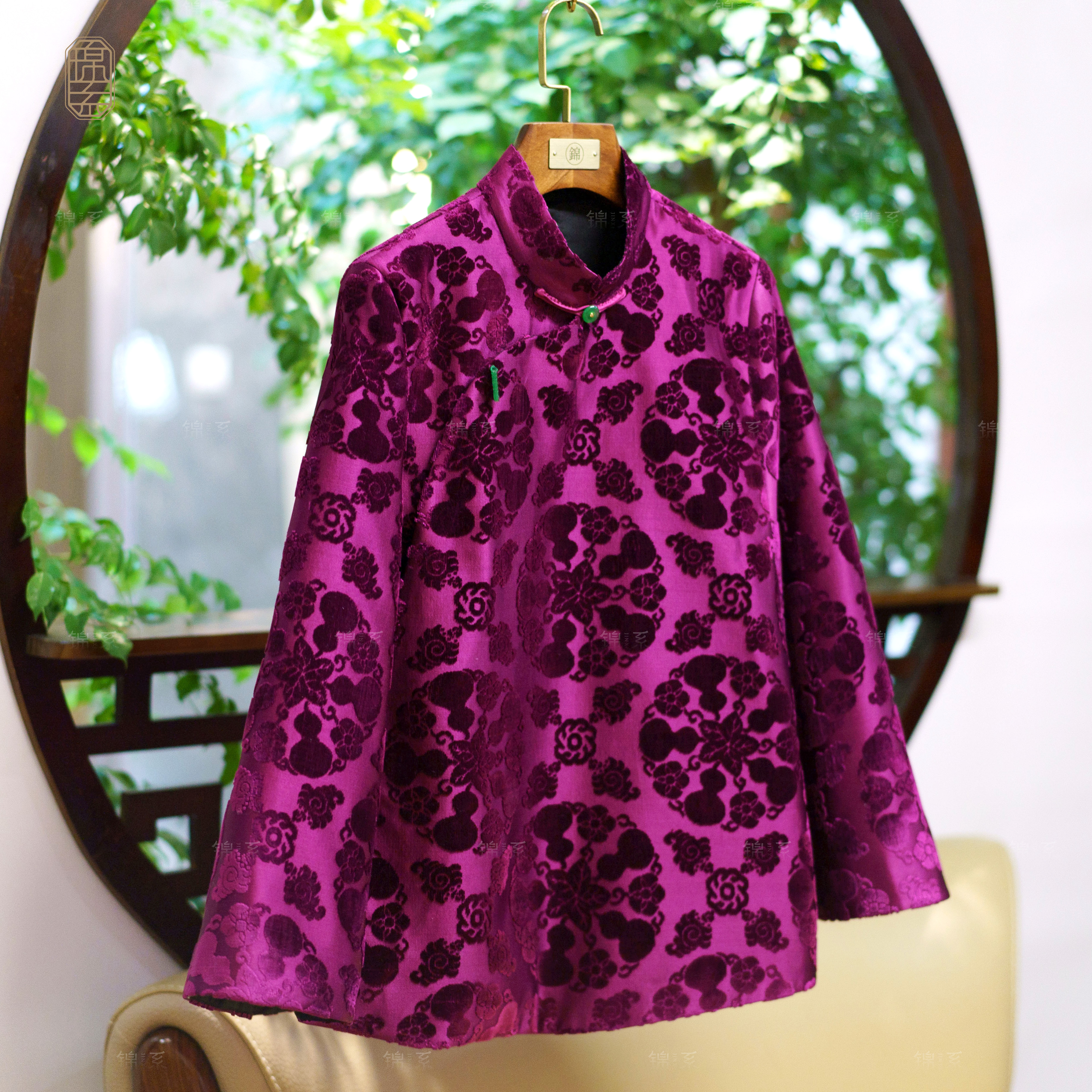 【锦系】漳绒新中式桑蚕丝立领斜襟加棉斗篷E-382157-ZRD4166778