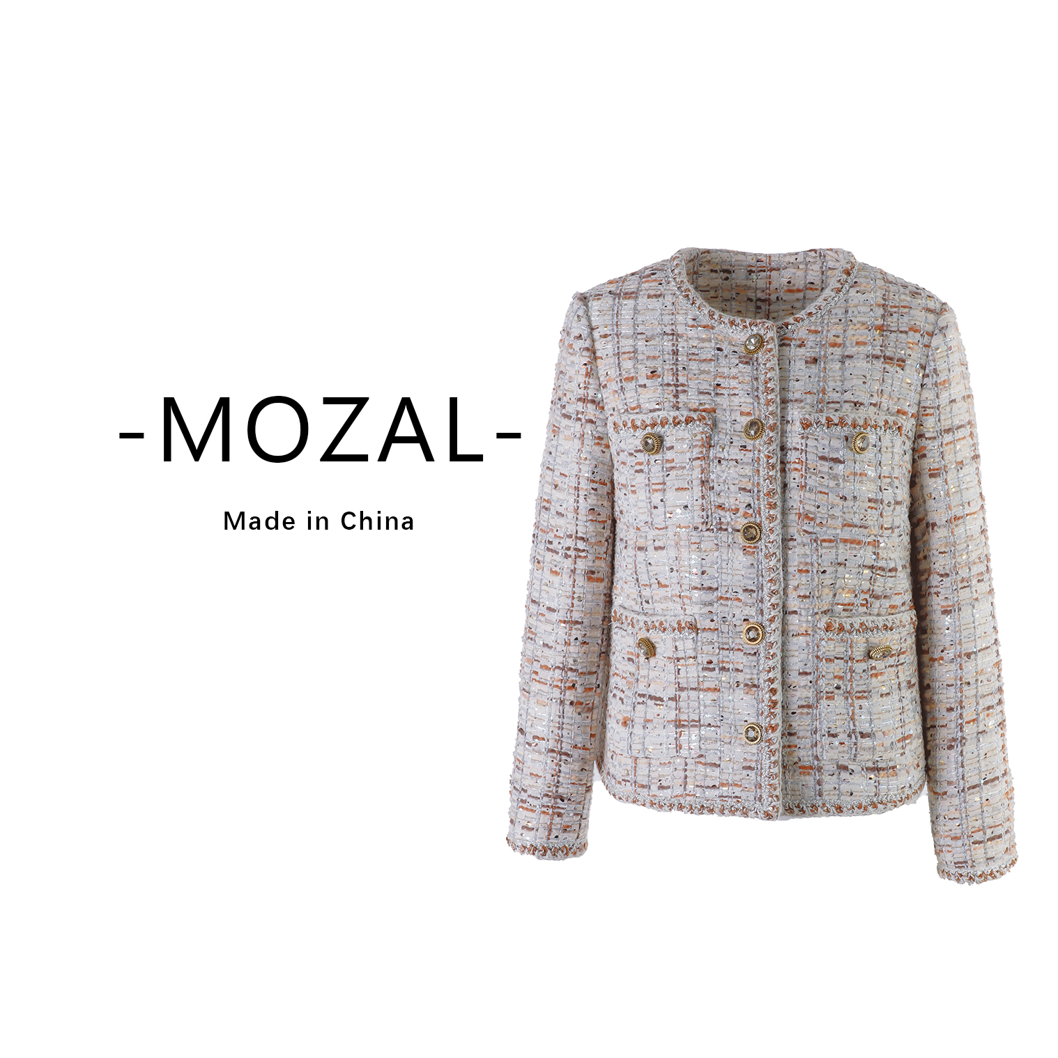 【女神】新款圆领单排扣粗花呢小香风外套339146