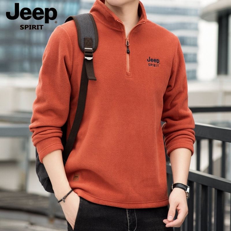 JEEPSPIRIT 正品男装摇粒绒卫衣2025秋冬立领加绒加厚半拉链外套
