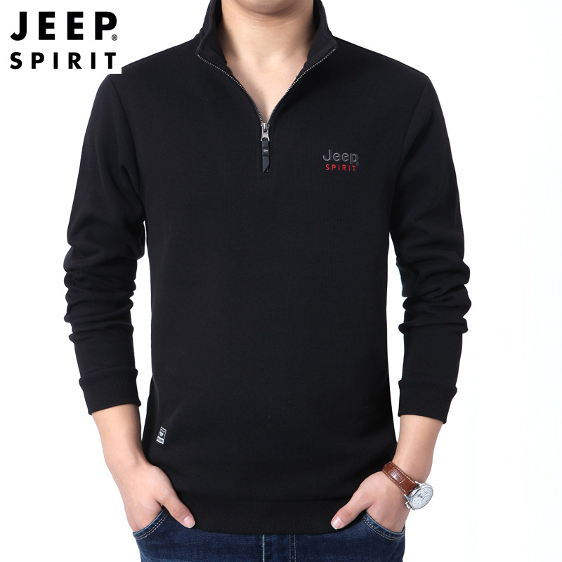 JEEPSPIRIT秋季长袖T恤男套头立领卫衣宽松运动半拉链中高领外套