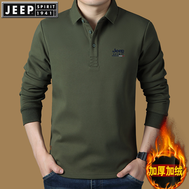 JEEPSPIRIT冬季男士长袖T恤翻领加绒加厚POLO衫保暖宽松打底衫男