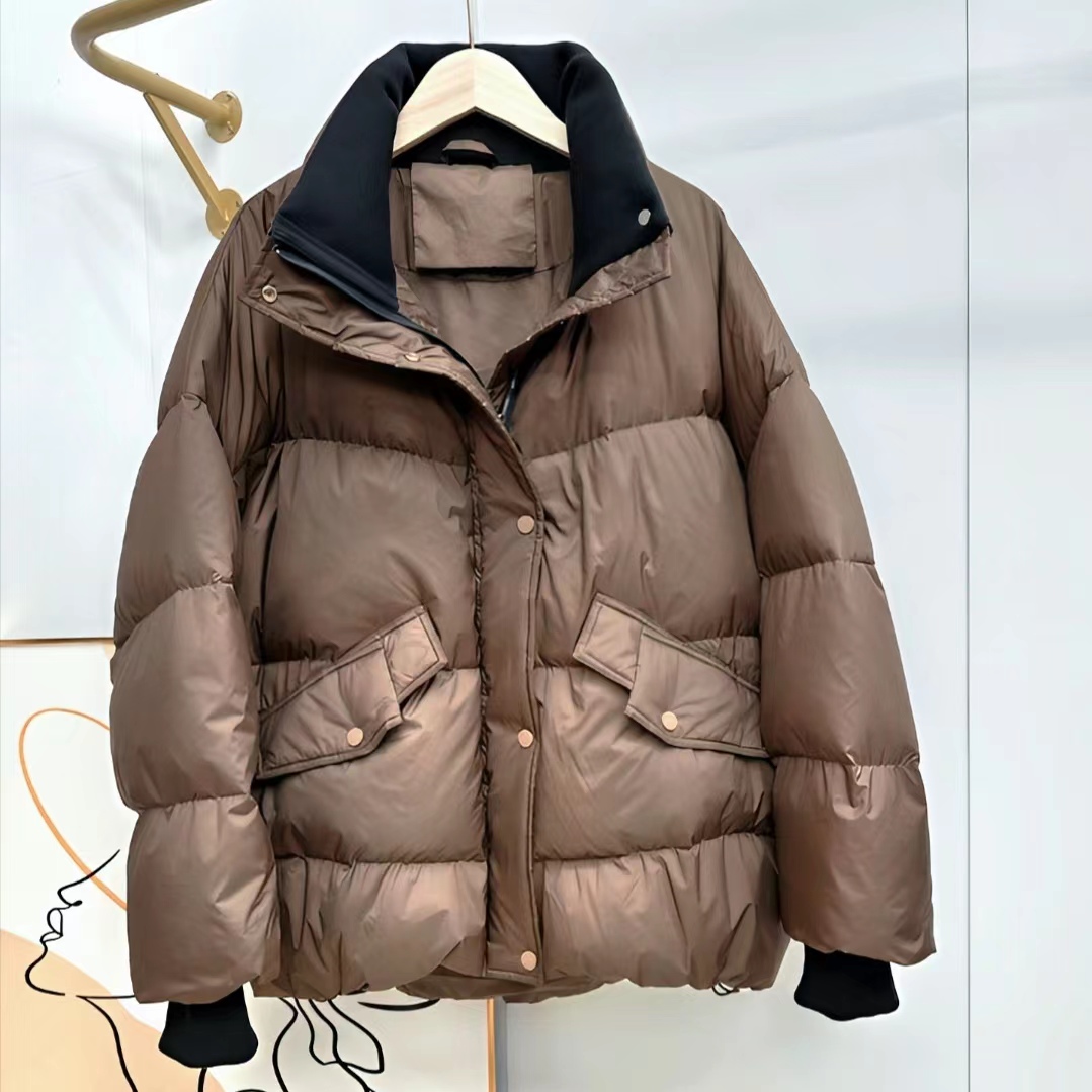 秋冬新款大码女装百搭时尚宽松韩版立领白鸭绒短款羽绒服