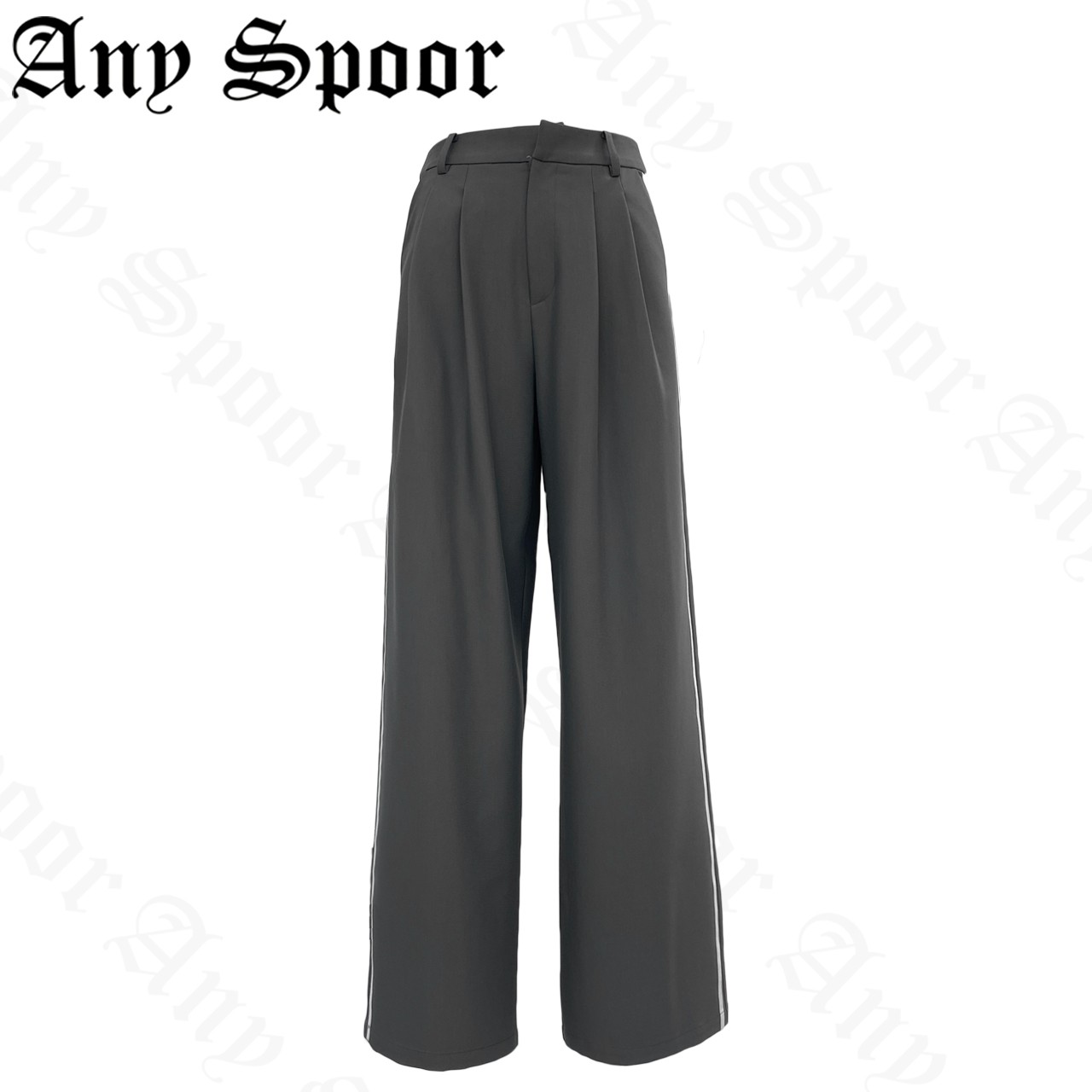 【ANY SPOOR】百搭女士黑色直筒宽松设计师高腰时尚直纹休闲裤30A41