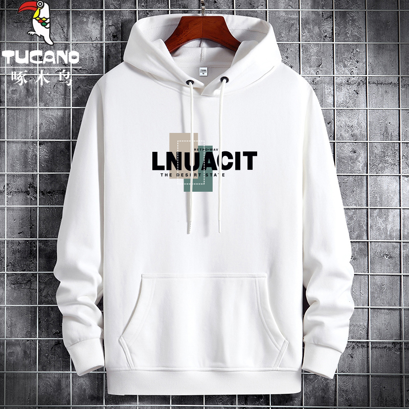 啄木鸟卫衣男连帽春秋外套韩版休闲印花帽衫青年加绒卫衣百搭