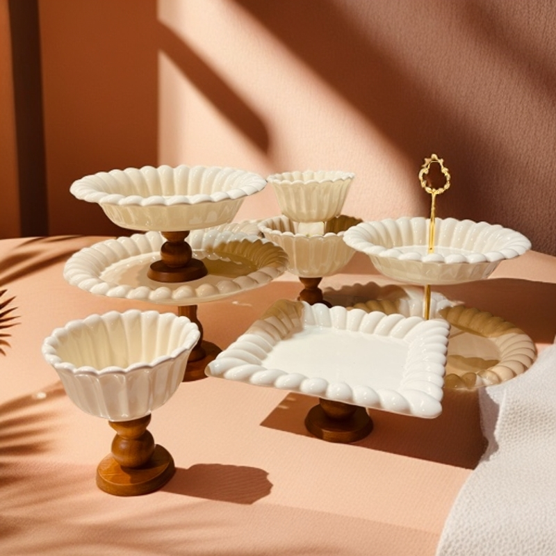 发顺丰奶油风奶fufu奶油色极简陶瓷加圆形甜点网红套装餐盘家用