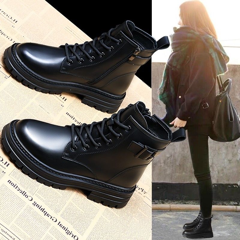 红蜻蜓牌爆款马丁靴女2023年新款春秋单靴厚底棉鞋冬季加绒短靴二