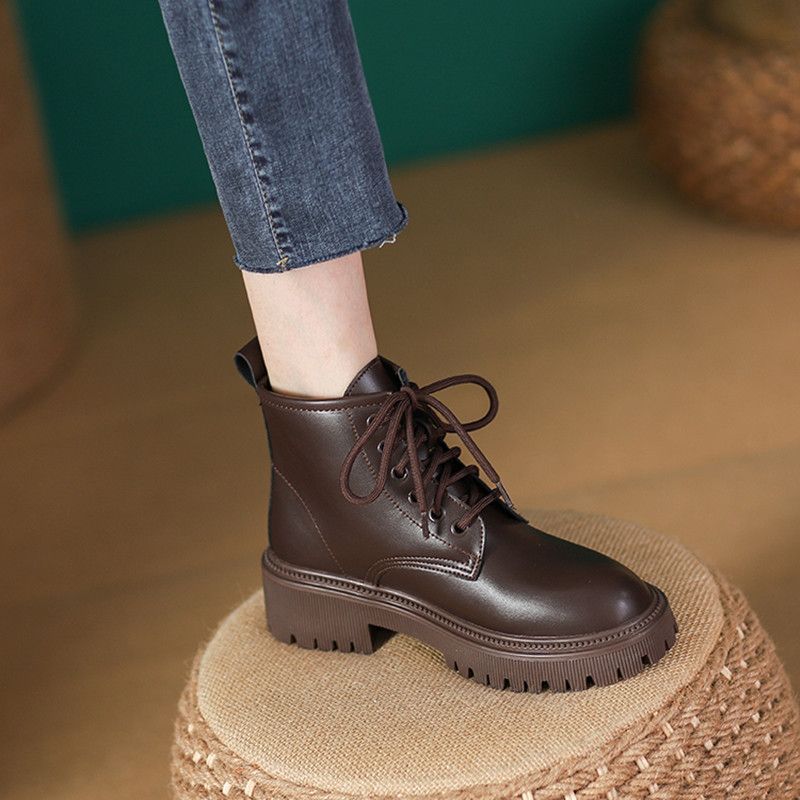 红蜻蜓牌真软皮马丁靴女英伦风2023年秋冬新款百搭厚底机车单靴in