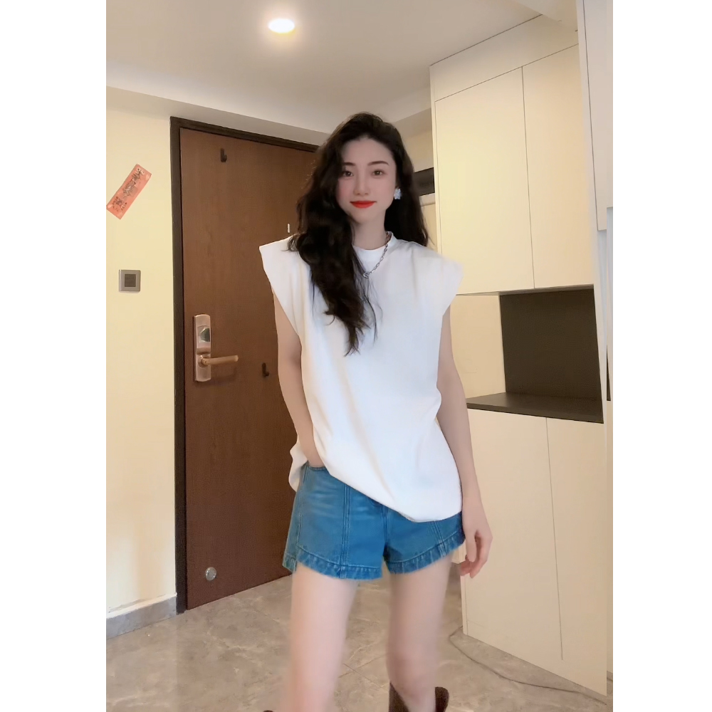 小乖逃D新款平肩百搭T恤显瘦设计感十足上衣背心221206