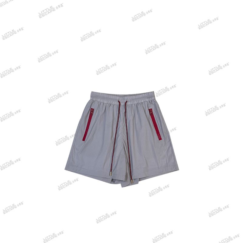 小乖逃D现货防晒灰色短裤双口袋拉链抽绳高腰弹力松紧腰240562