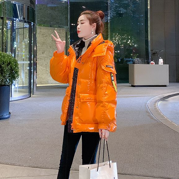 波司澄清廷心亮面羽绒服女2023年新款冬季爆款时尚洋气免洗桔色保