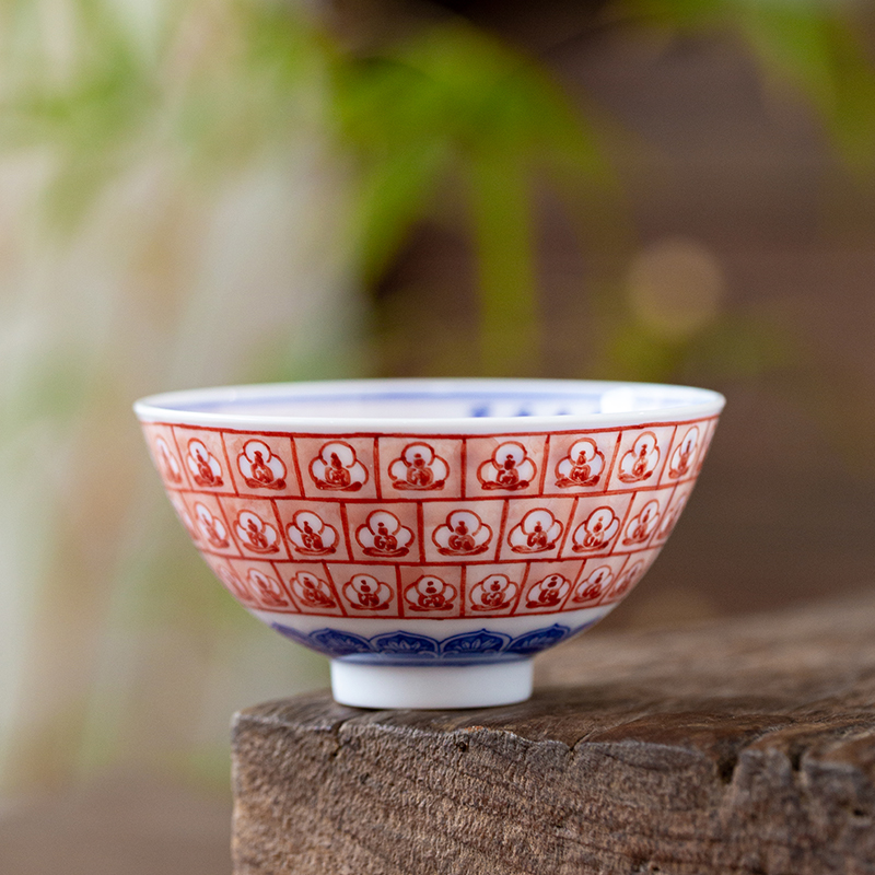  拓片千佛盖碗茶具套装景德镇高端陶瓷茶具手工手绘80ml