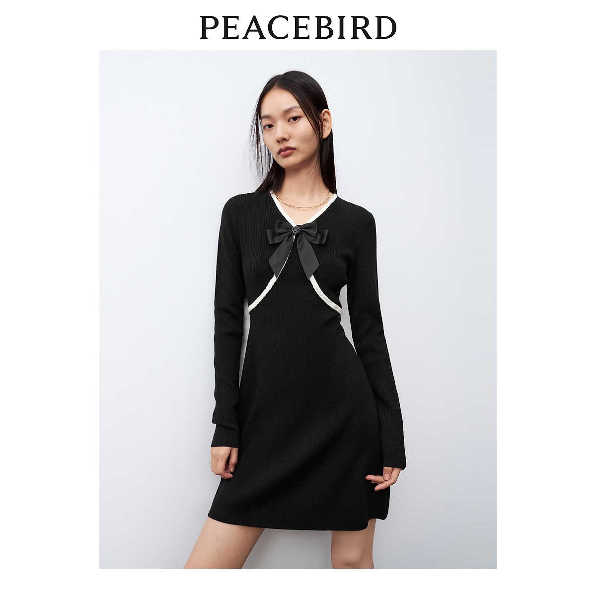 【陈大可专属】太平鸟收腰撞色针织裙小香风短款A8FAE1141