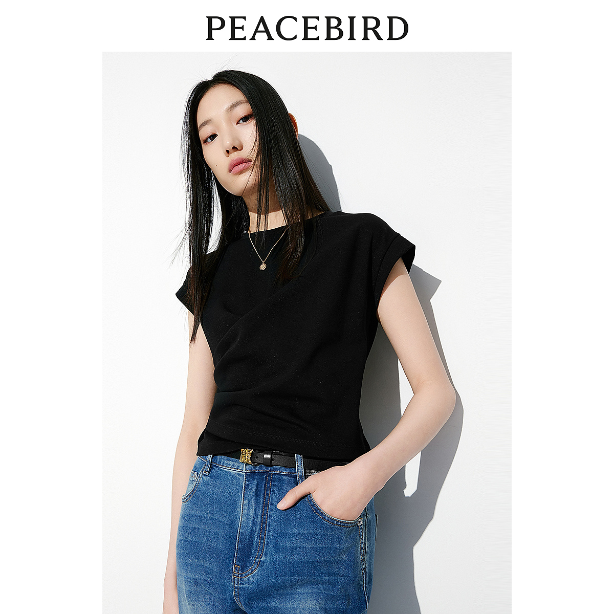 【欧莉专属】太平鸟围裹小飞袖T恤女短袖2024夏新款A8CNE2361