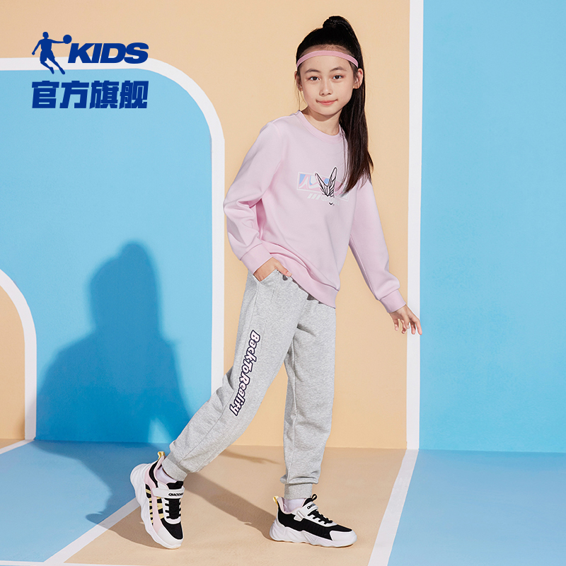中国乔丹童装大童休闲裤针织长裤束脚卫裤女童运动休闲QKL3431533