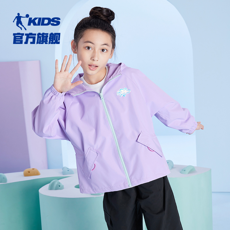 中国乔丹梭织运动衣印花儿童新中大童款春季舒适防风QFD3432526
