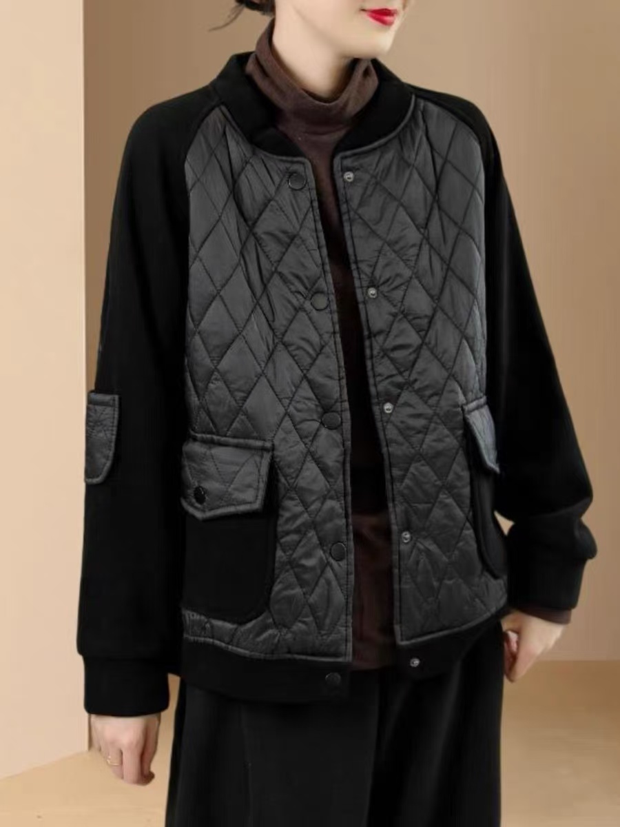 秋冬新款时尚潮流百搭女装拼接棉服外套