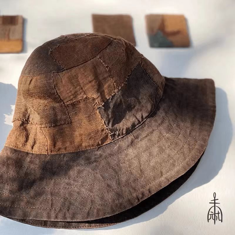 静一棉麻 植物染  柿染  休闲《文艺》遮阳帽帽子