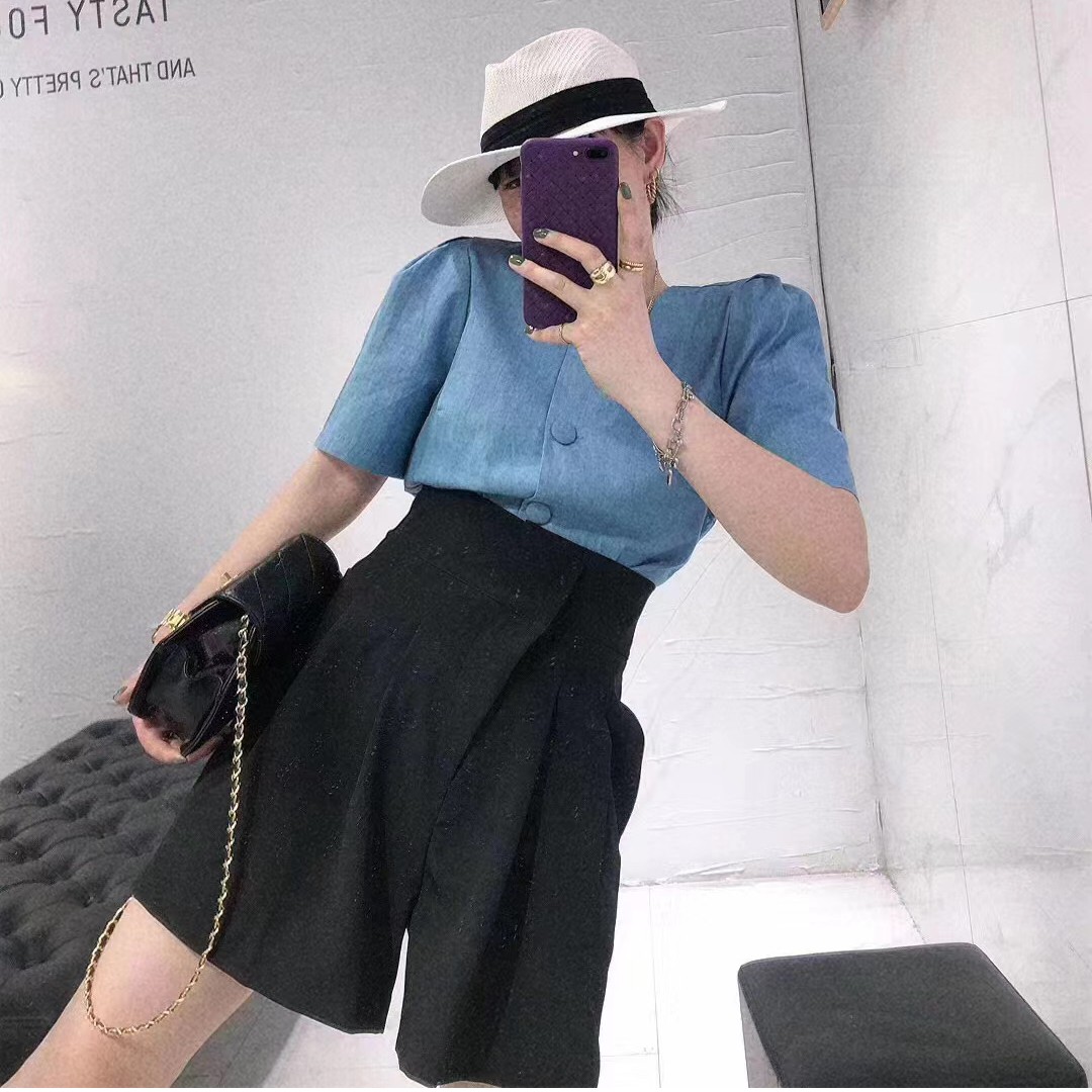 夏季新款花苞腰高腰显瘦压褶宽松气质阔腿裤女休闲西装裤百搭短裤
