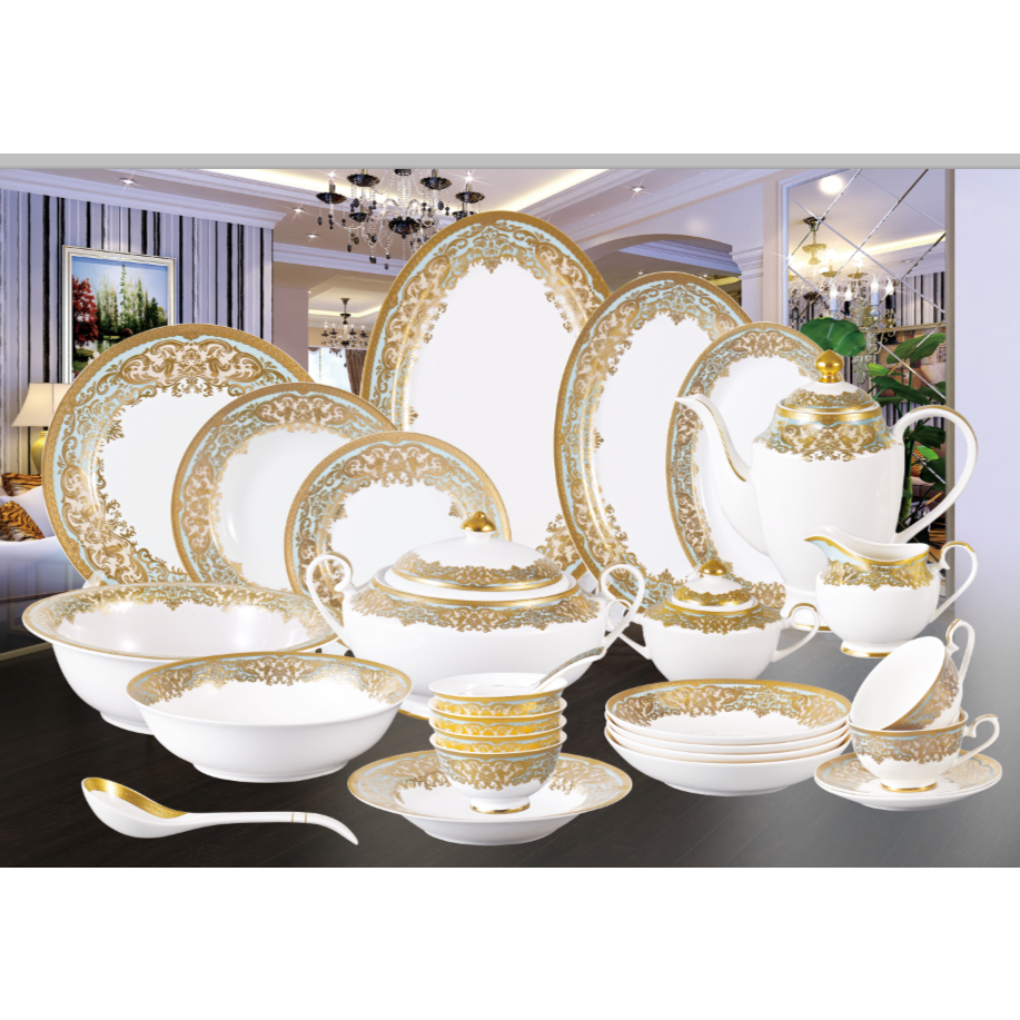 D Y 秋香色系列24k浮雕金欧式轻奢高档瓷器