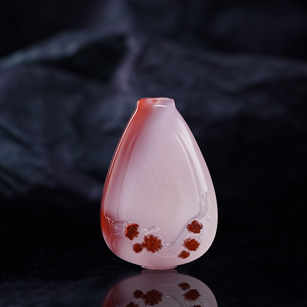 川料原矿南红冰飘苏工雕刻梅花瓶吊坠挂坠送朋友家人节日礼物