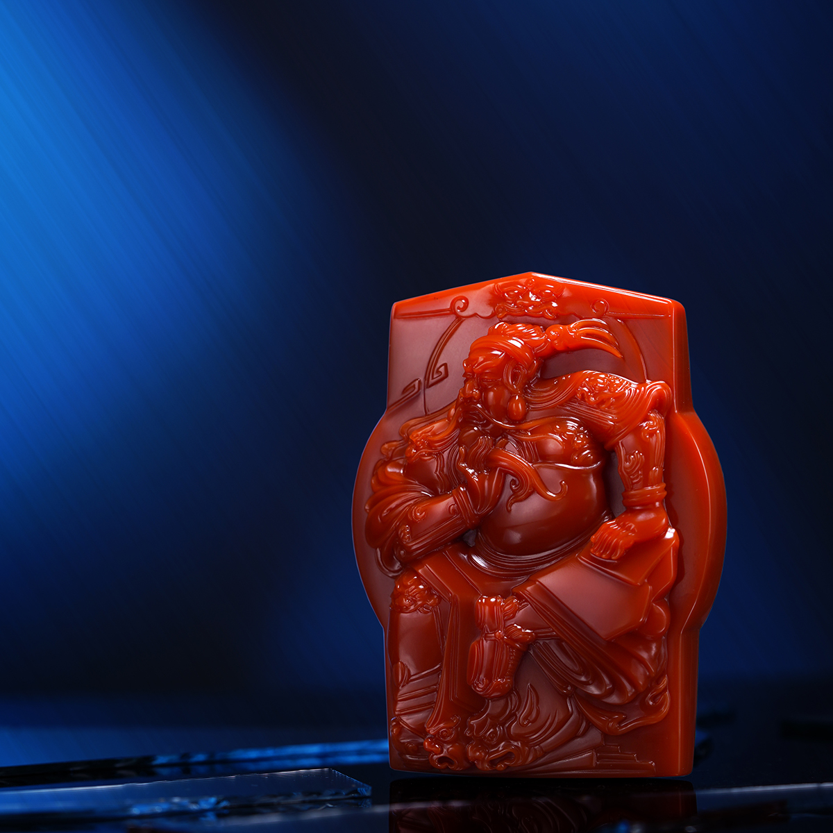 誉豪玉雕天然原矿南红苏工雕刻武圣关二爷雕件