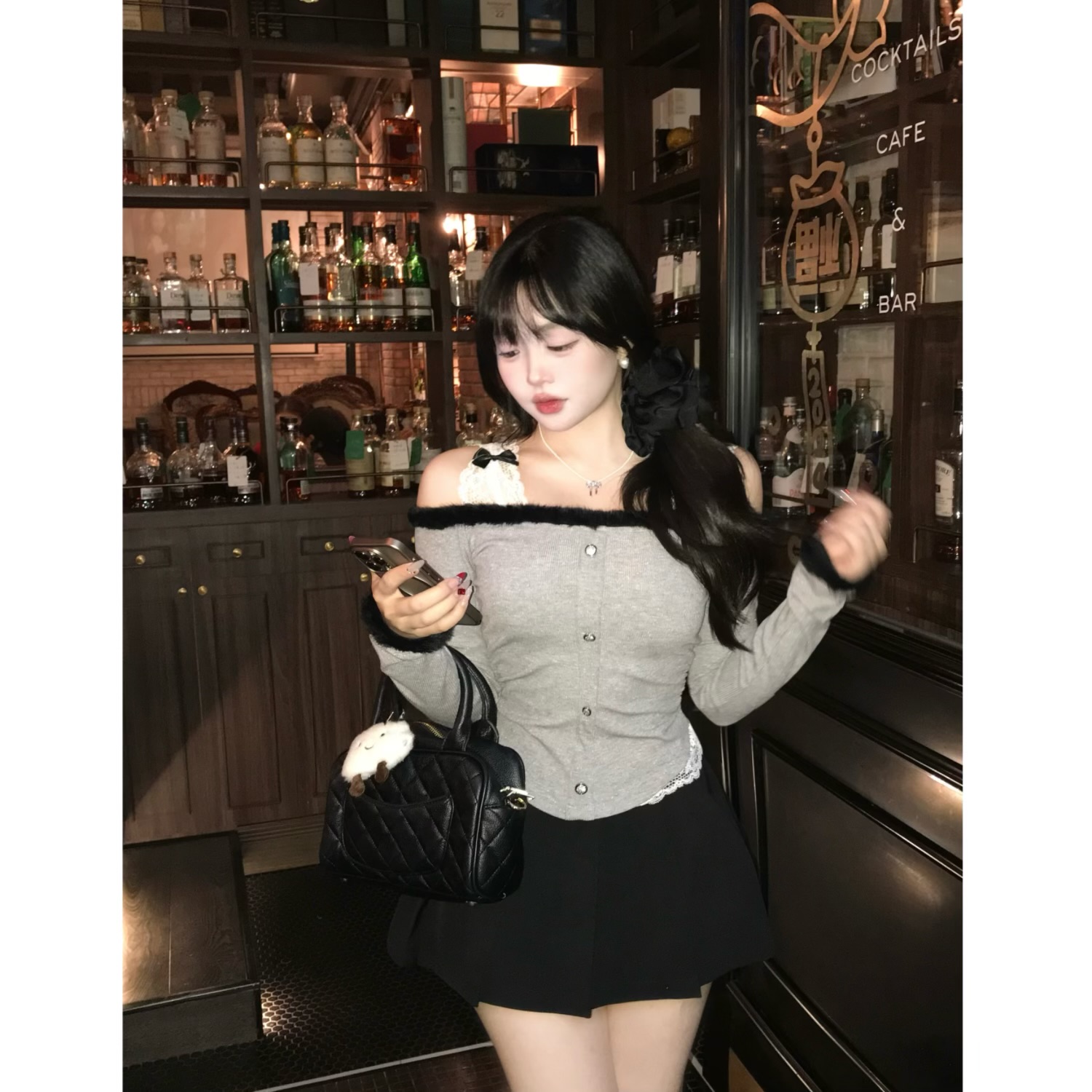 MengFairy清清【美院艺术生】纯欲蕾丝针织衫秋冬修身打底上衣4163