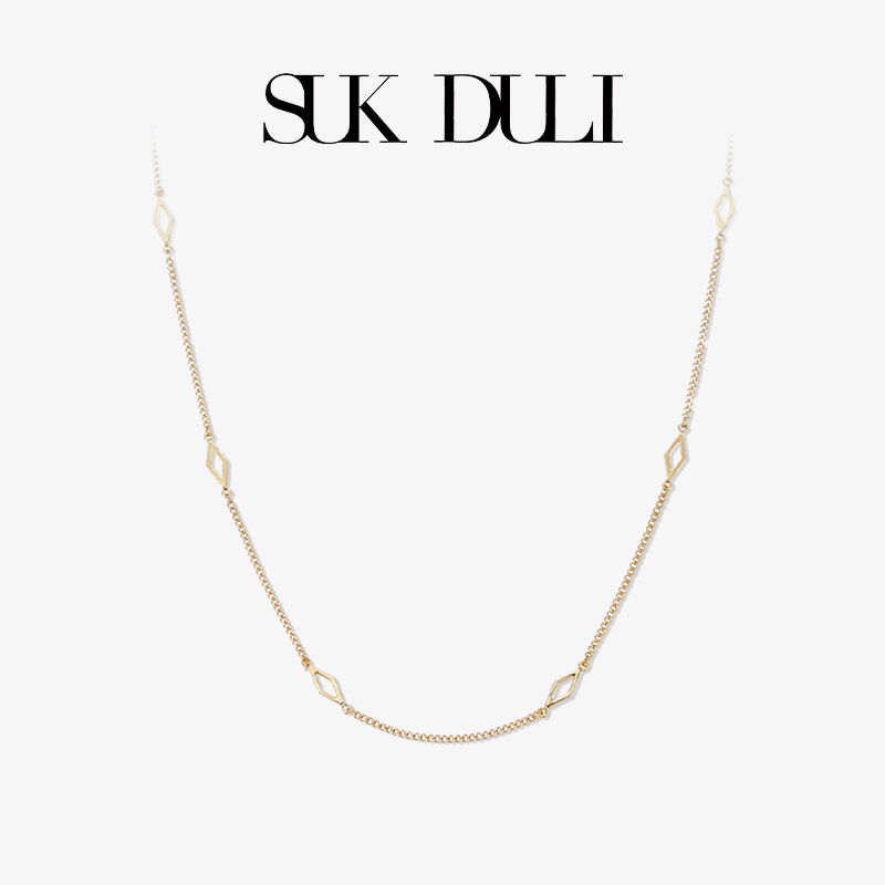 SUKDULI 铜合金项链 菱形镂空项百搭项链个性小众原创