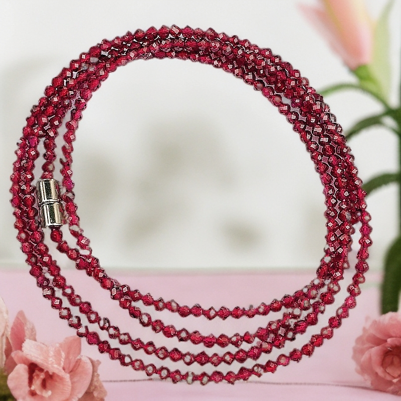 天然精品刻面石榴石四圈手链手串吊坠2.5毫米简约女士女款