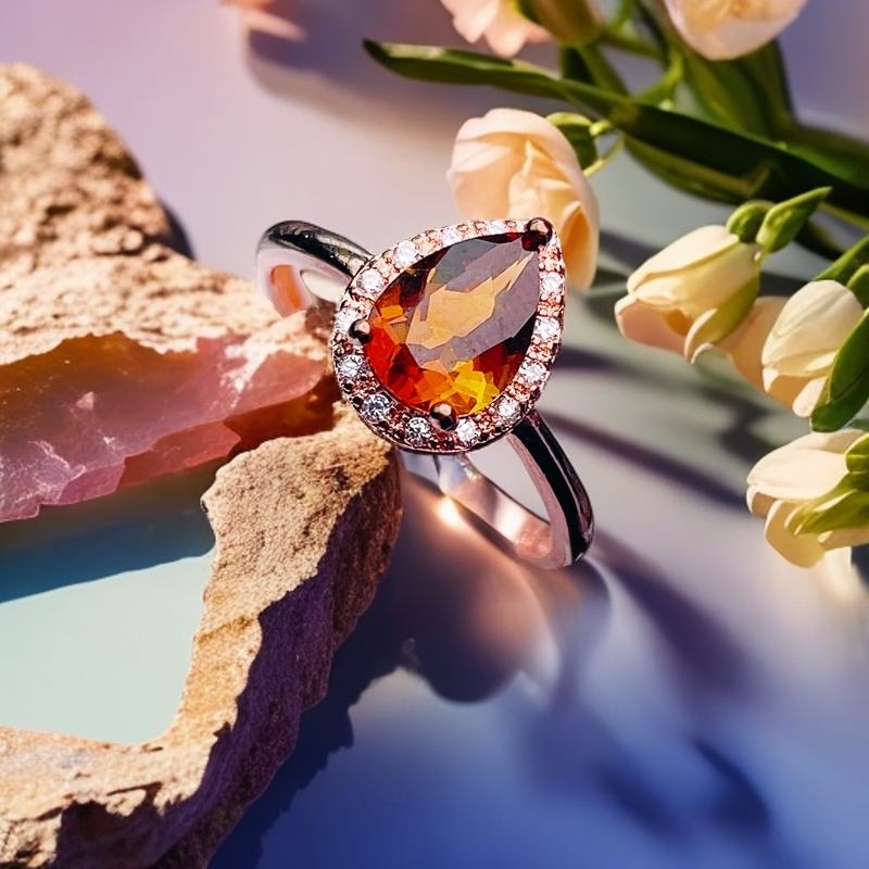 天然S925银镶水滴形碧玺戒指