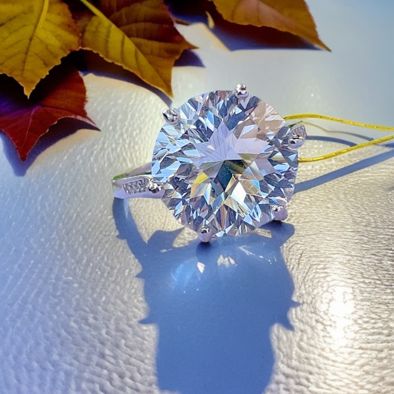 天然S925银镶圆形白水晶简约款12尺寸戒指