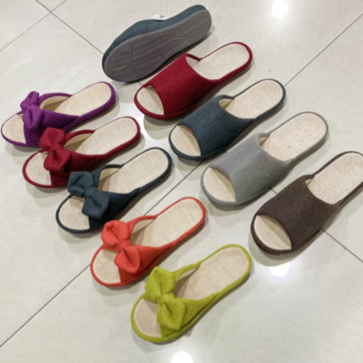 雅致内衣 | 亚麻家居拖鞋橡塑底蝴蝶结甜美款式