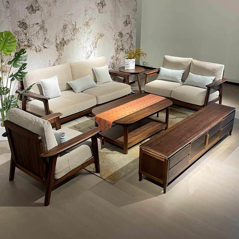 黑胡桃木沙发组合客厅北欧现代简约新款小户型实木沙发直排沙发