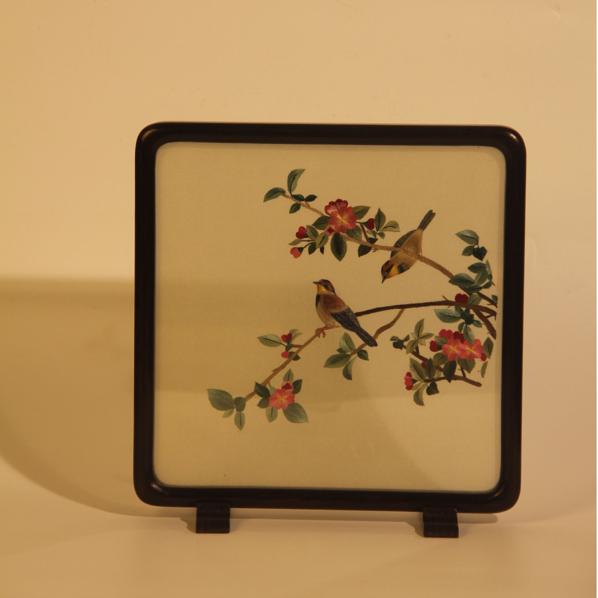 纯手工花鸟磁吸架双面苏绣精品摆件客厅玄关送人必备摆件锦盒包装