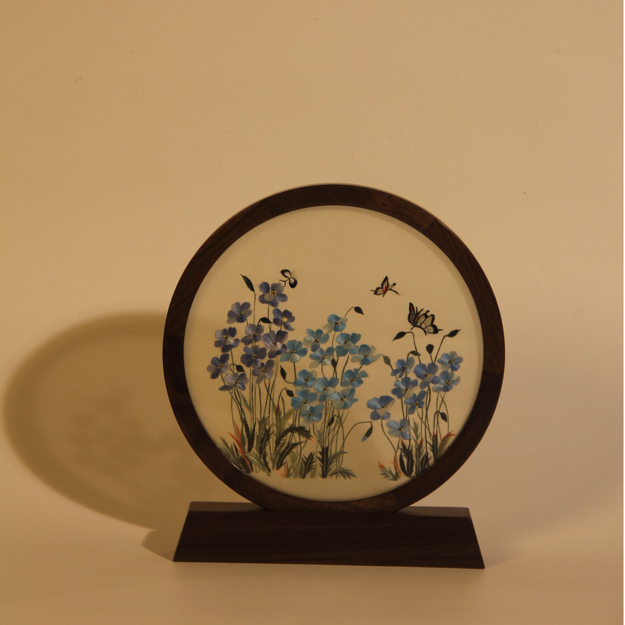 纯手工团花胡桃木双面苏绣精品摆件客厅玄关送人必备摆件锦盒包装