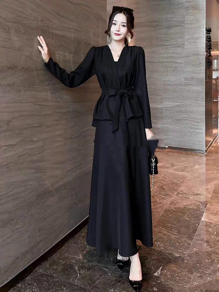 8716-G-1-1-1  御姐时尚别致上衣女慵懒长袖衬衫半身裙两件套装秋